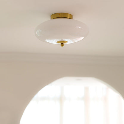 Modern Mid-Century Iron & Glass Oval LED Semi-Flush Mount Ceiling Light For Bedroom, Hallway, And Living Room