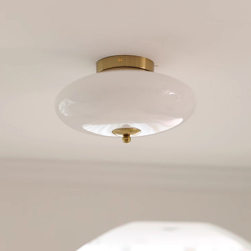 Modern Mid-Century Iron & Glass Oval LED Semi-Flush Mount Ceiling Light For Bedroom, Hallway, And Living Room