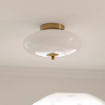 Modern Mid-Century Iron & Glass Oval LED Semi-Flush Mount Ceiling Light For Bedroom, Hallway, And Living Room