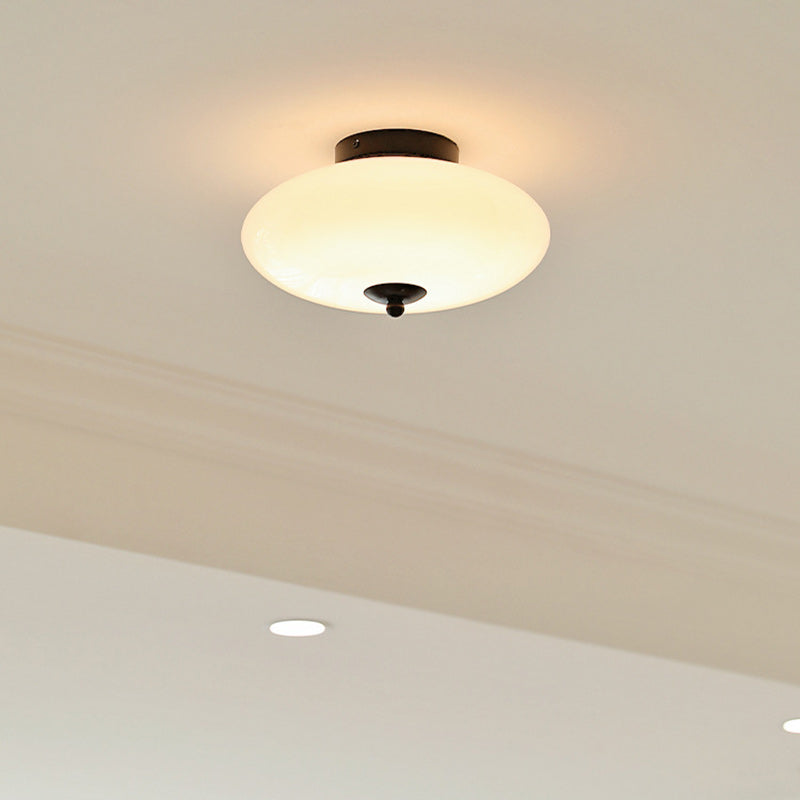 Modern Mid-Century Iron & Glass Oval LED Semi-Flush Mount Ceiling Light For Bedroom, Hallway, And Living Room