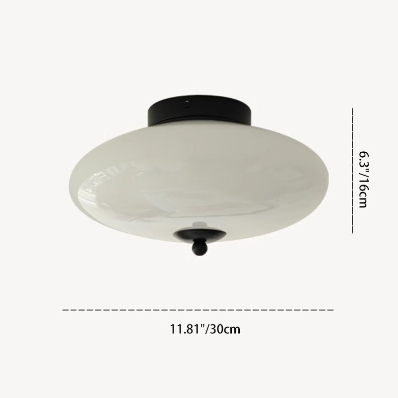 Modern Mid-Century Iron & Glass Oval LED Semi-Flush Mount Ceiling Light For Bedroom, Hallway, And Living Room