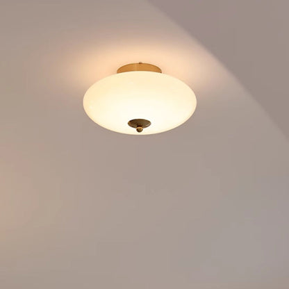 Modern Mid-Century Iron & Glass Oval LED Semi-Flush Mount Ceiling Light For Bedroom, Hallway, And Living Room