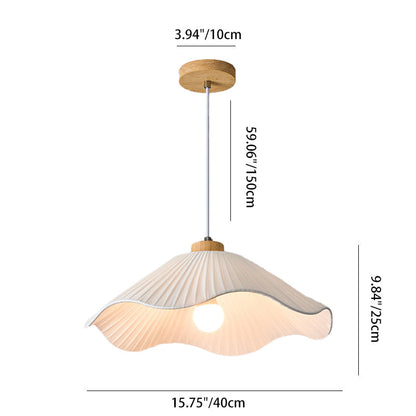 Modern Minimalist Iron, Wood & Fabric Curved Cone 1-Light Pendant Light For Bedroom, Hallway, And Living Room