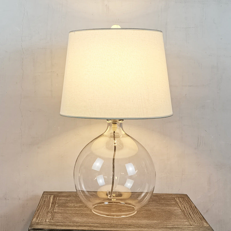 Traditional Rustic Glass & Fabric Round 1-Light Table Lamp For Bedroom And Living Room