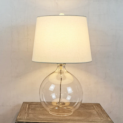 Traditional Rustic Glass & Fabric Round 1-Light Table Lamp For Bedroom And Living Room