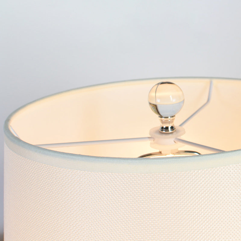 Traditional Rustic Glass & Fabric Round 1-Light Table Lamp For Bedroom And Living Room