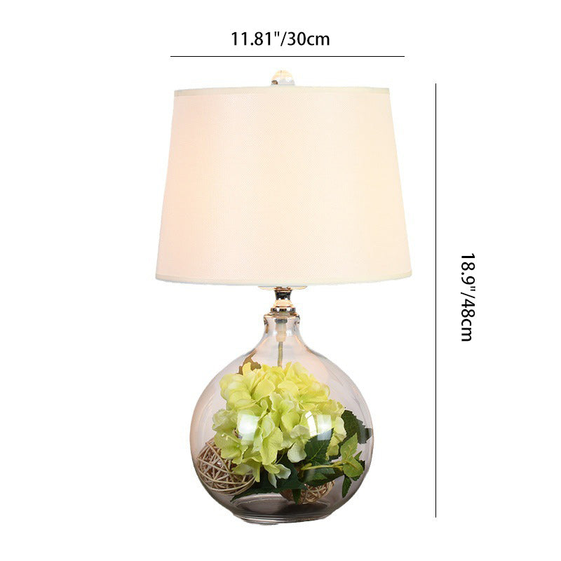 Traditional Rustic Glass & Fabric Round 1-Light Table Lamp For Bedroom And Living Room
