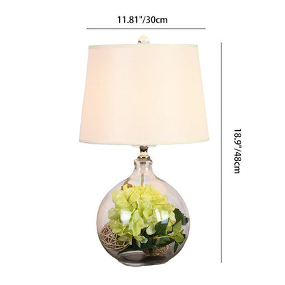 Traditional Rustic Glass & Fabric Round 1-Light Table Lamp For Bedroom And Living Room