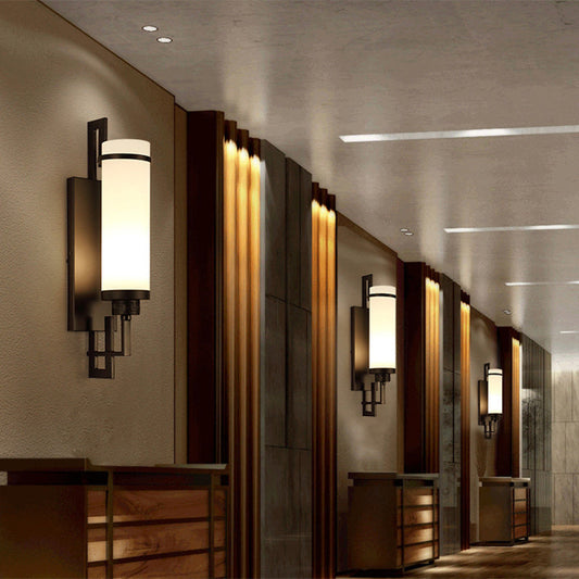 Modern Minimalist Iron & Glass Cylindrical 1-Light Wall Sconce Lamp For Bedroom, Living Room, Hallway