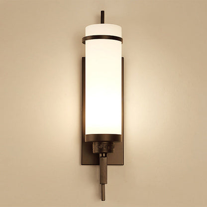 Modern Minimalist Iron & Glass Cylindrical 1-Light Wall Sconce Lamp For Bedroom, Living Room, Hallway
