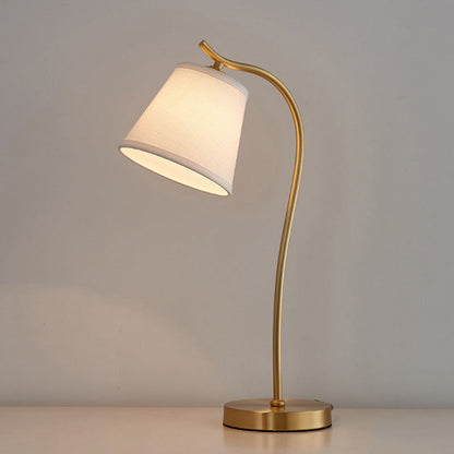 Modern Minimalist Brass & Fabric Round 1-Light Table Lamp For Bedroom And Living Room
