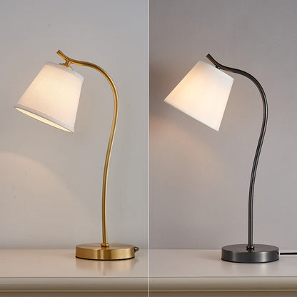 Modern Minimalist Brass & Fabric Round 1-Light Table Lamp For Bedroom And Living Room