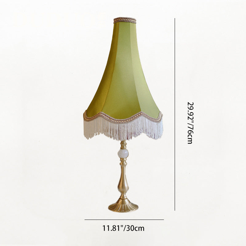 Traditional Vintage Brass & Fabric Conical 1-Light Table Lamp For Bedroom And Living Room
