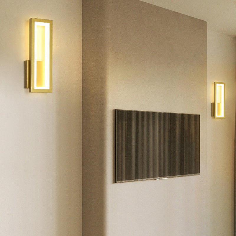 Modern Minimalist Iron & Acrylic Rectangular LED Wall Sconce Lamp For Bedroom And Living Room