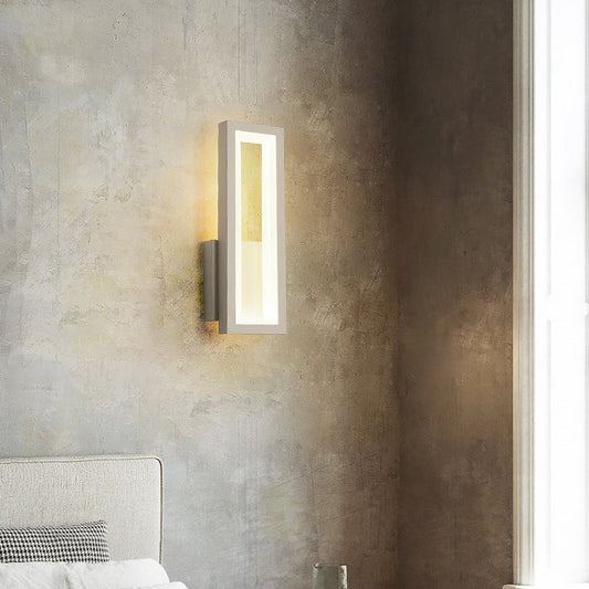 Modern Minimalist Iron & Acrylic Rectangular LED Wall Sconce Lamp For Bedroom And Living Room