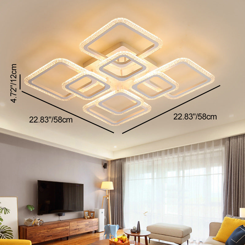 Modern Minimalist Iron & Acrylic Square LED Semi-Flush Mount Ceiling Light For Bedroom And Living Room