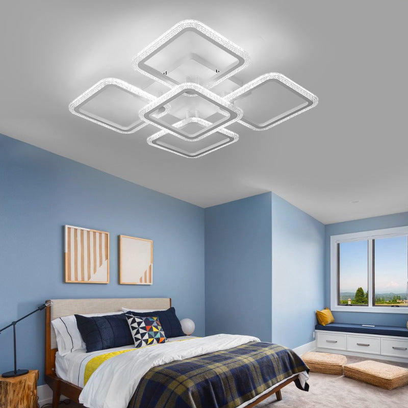 Modern Minimalist Iron & Acrylic Square LED Semi-Flush Mount Ceiling Light For Bedroom And Living Room