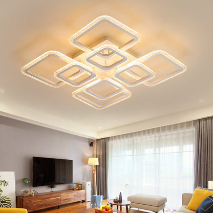 Modern Minimalist Iron & Acrylic Square LED Semi-Flush Mount Ceiling Light For Bedroom And Living Room