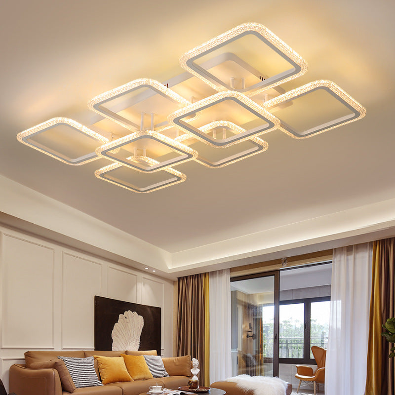 Modern Minimalist Iron & Acrylic Square LED Semi-Flush Mount Ceiling Light For Bedroom And Living Room