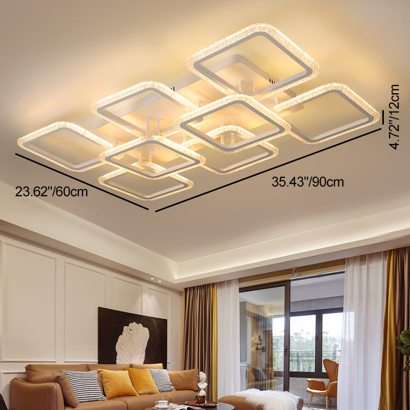 Modern Minimalist Iron & Acrylic Square LED Semi-Flush Mount Ceiling Light For Bedroom And Living Room