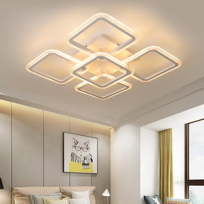 Modern Minimalist Iron & Acrylic Square LED Semi-Flush Mount Ceiling Light For Bedroom And Living Room