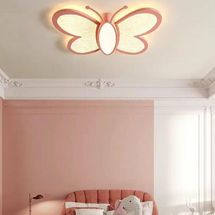 Contemporary Creative Iron & Acrylic Butterfly LED Flush Mount Ceiling Light For Bedroom & Kids Room