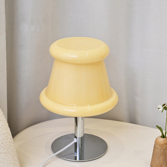 Modern Minimalist Metal & Glass Round 1-Light USB Table Lamp For Bedroom & Living Room