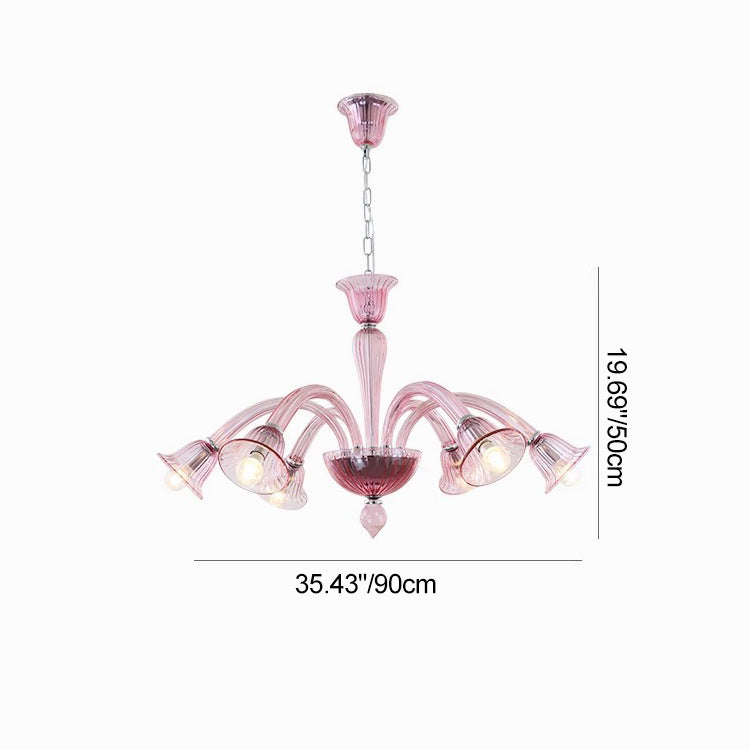 Traditional French Glass & Iron Trumpet Branch 6-Light Chandelier For Living Room & Bedroom