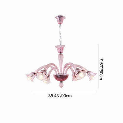 Traditional French Glass & Iron Trumpet Branch 6-Light Chandelier For Living Room & Bedroom