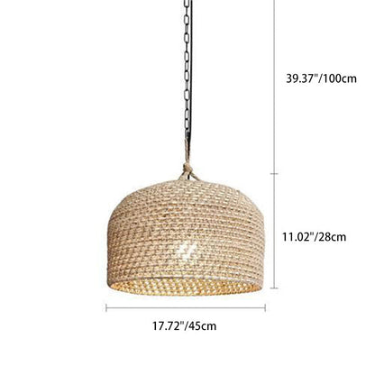 Traditional Japanese Rattan Round 1-Light Pendant Light For Bedroom, Living Room & Dining Room
