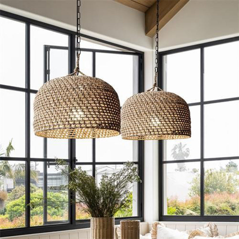 Traditional Japanese Rattan Round 1-Light Pendant Light For Bedroom, Living Room & Dining Room