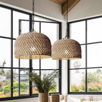 Traditional Japanese Rattan Round 1-Light Pendant Light For Bedroom, Living Room & Dining Room