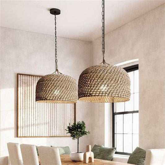 Traditional Japanese Rattan Round 1-Light Pendant Light For Bedroom, Living Room & Dining Room