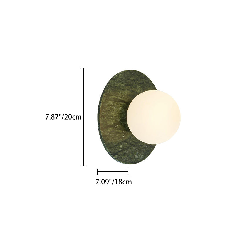 Contemporary Nordic Iron, Marble & Glass Round 1-Light Wall Sconce Lamp For Bedroom & Living Room