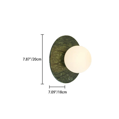 Contemporary Nordic Iron, Marble & Glass Round 1-Light Wall Sconce Lamp For Bedroom & Living Room