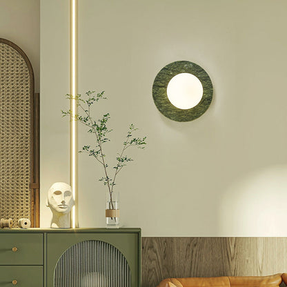Contemporary Nordic Iron, Marble & Glass Round 1-Light Wall Sconce Lamp For Bedroom & Living Room