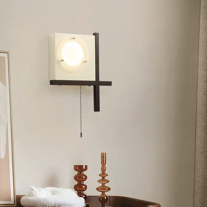 Modern Mid-Century Iron & Wood Square LED Wall Sconce Lamp For Bedroom & Living Room