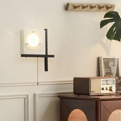 Modern Mid-Century Iron & Wood Square LED Wall Sconce Lamp For Bedroom & Living Room