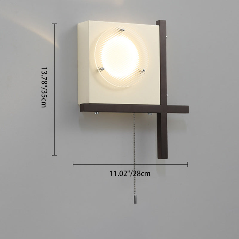Modern Mid-Century Iron & Wood Square LED Wall Sconce Lamp For Bedroom & Living Room