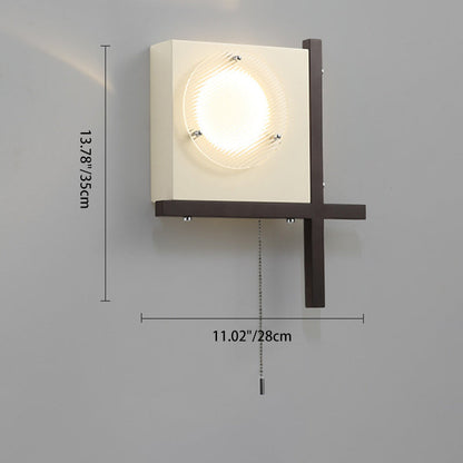 Modern Mid-Century Iron & Wood Square LED Wall Sconce Lamp For Bedroom & Living Room