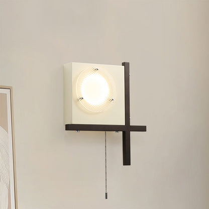 Modern Mid-Century Iron & Wood Square LED Wall Sconce Lamp For Bedroom & Living Room