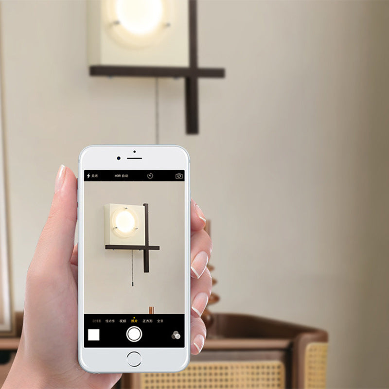 Modern Mid-Century Iron & Wood Square LED Wall Sconce Lamp For Bedroom & Living Room