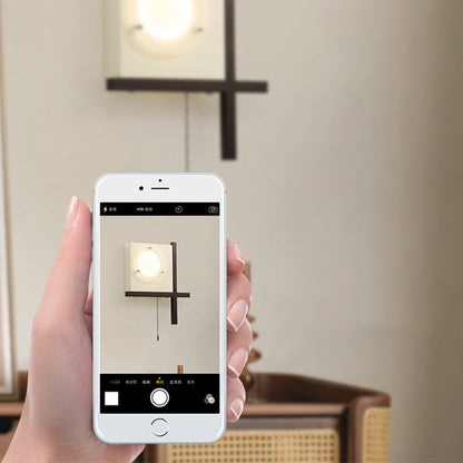 Modern Mid-Century Iron & Wood Square LED Wall Sconce Lamp For Bedroom & Living Room