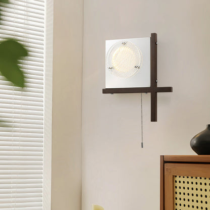 Modern Mid-Century Iron & Wood Square LED Wall Sconce Lamp For Bedroom & Living Room