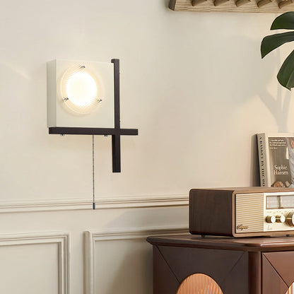 Modern Mid-Century Iron & Wood Square LED Wall Sconce Lamp For Bedroom & Living Room
