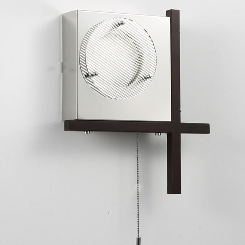 Modern Mid-Century Iron & Wood Square LED Wall Sconce Lamp For Bedroom & Living Room