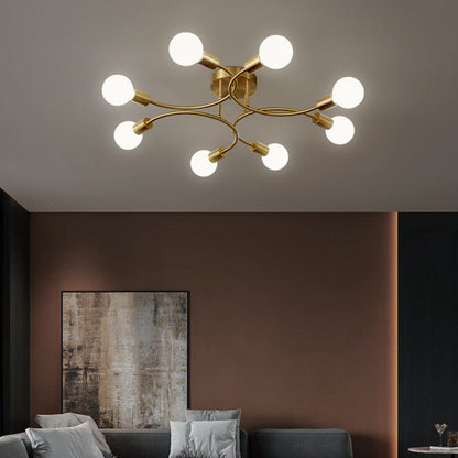 Contemporary Nordic Metal Curved 4/6/8-Light Semi-Flush Mount Ceiling Light For Bedroom & Living Room