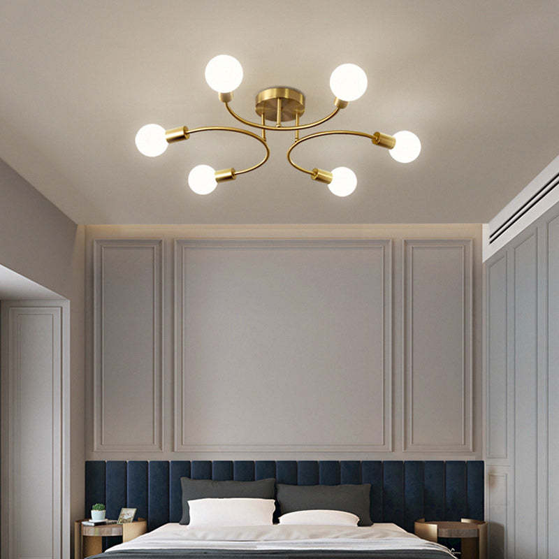 Contemporary Nordic Metal Curved 4/6/8-Light Semi-Flush Mount Ceiling Light For Bedroom & Living Room