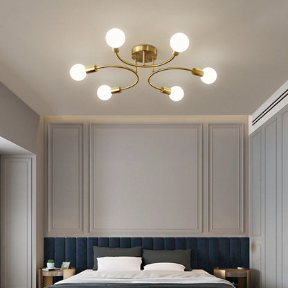 Contemporary Nordic Metal Curved 4/6/8-Light Semi-Flush Mount Ceiling Light For Bedroom & Living Room
