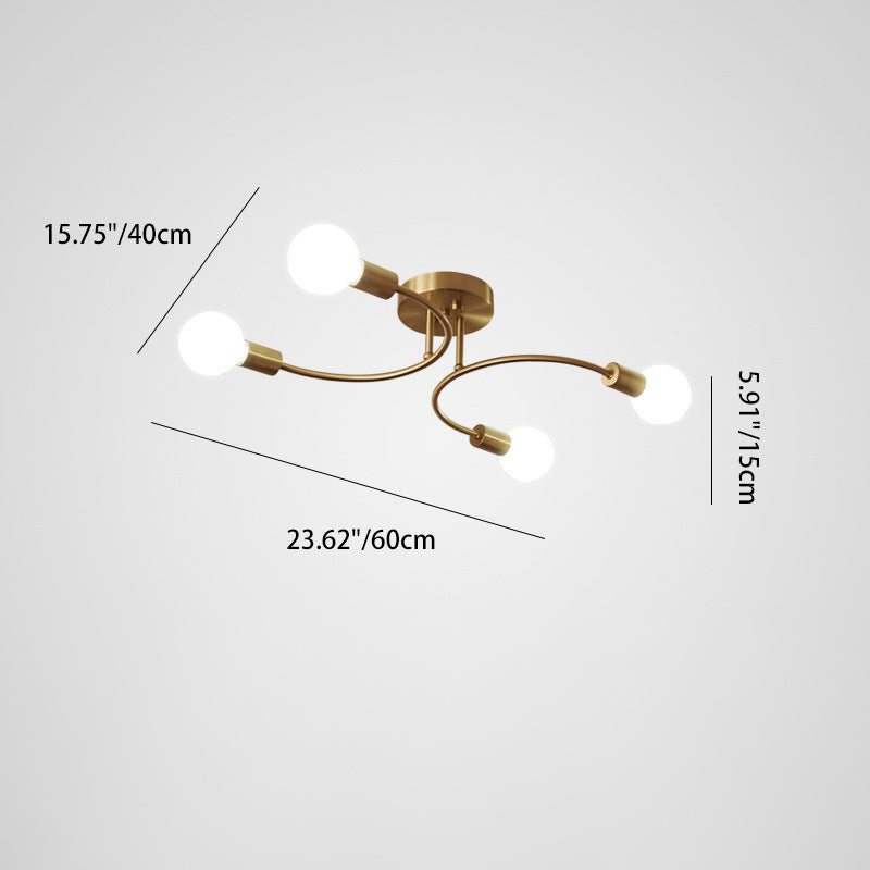 Contemporary Nordic Metal Curved 4/6/8-Light Semi-Flush Mount Ceiling Light For Bedroom & Living Room